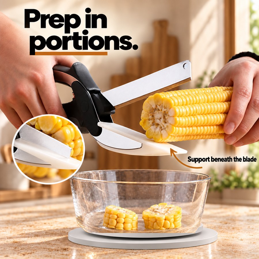 Prep in portions. Support beneath the blade