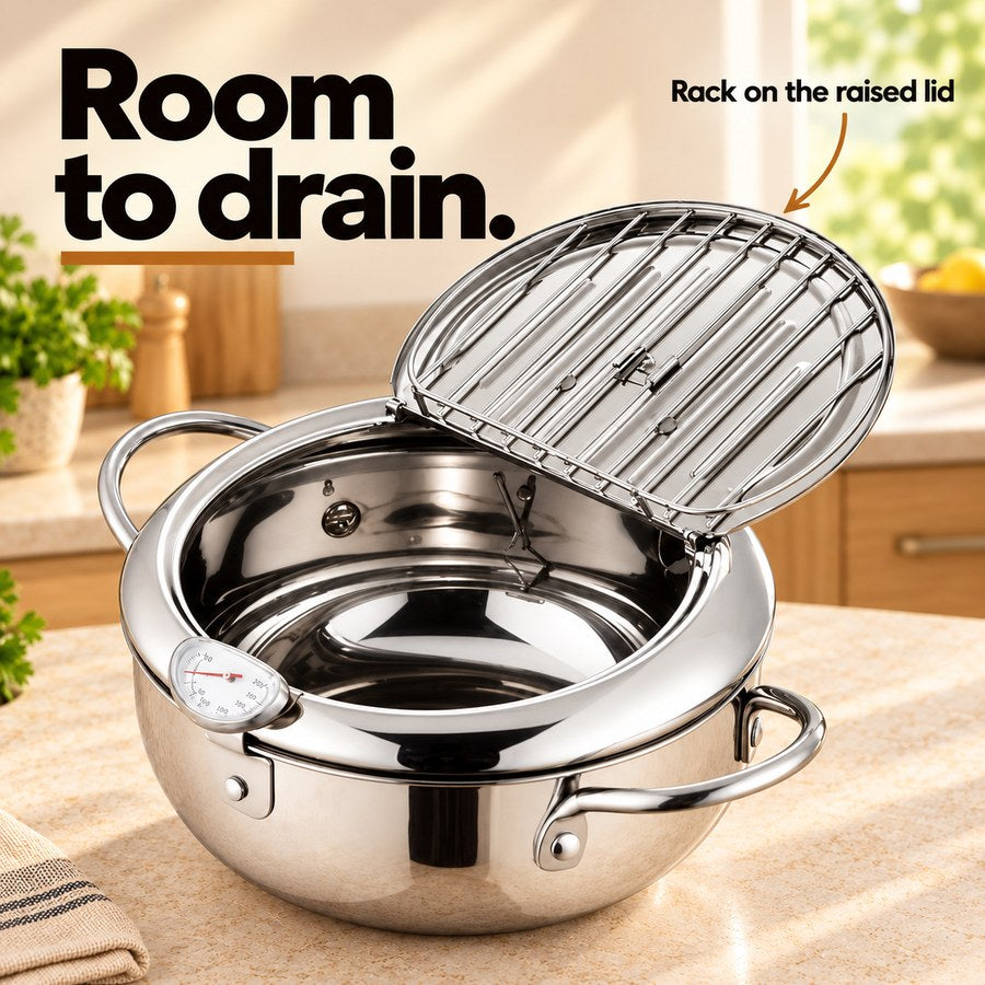 Room to drain. Rack on the raised lid
