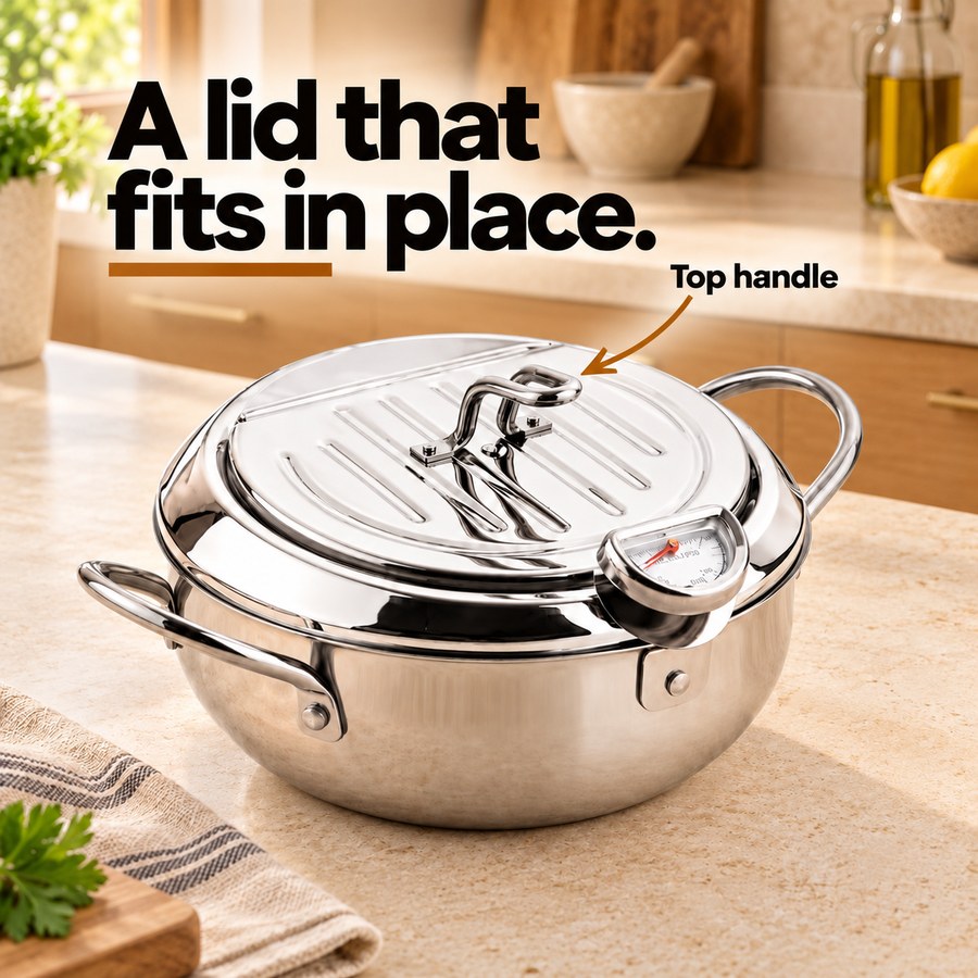 A lid that fits in place. Top handle