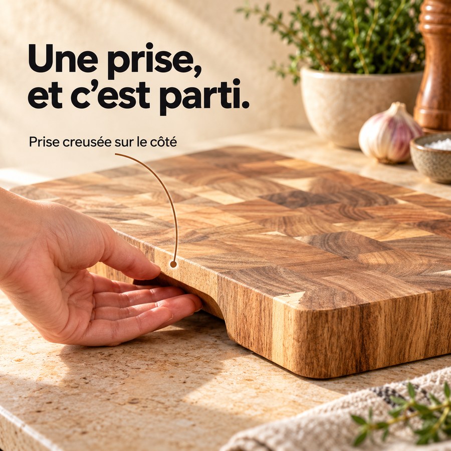 Une prise, et c’est parti. Prise creusée sur le côté