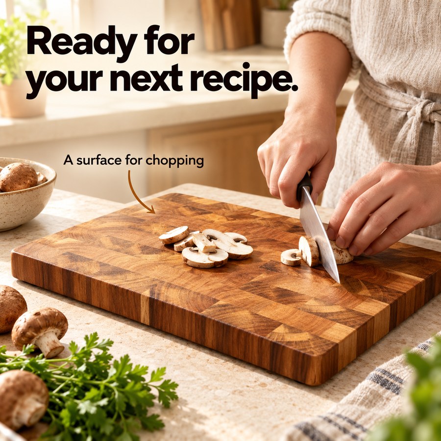 Ready for your next recipe. A surface for chopping