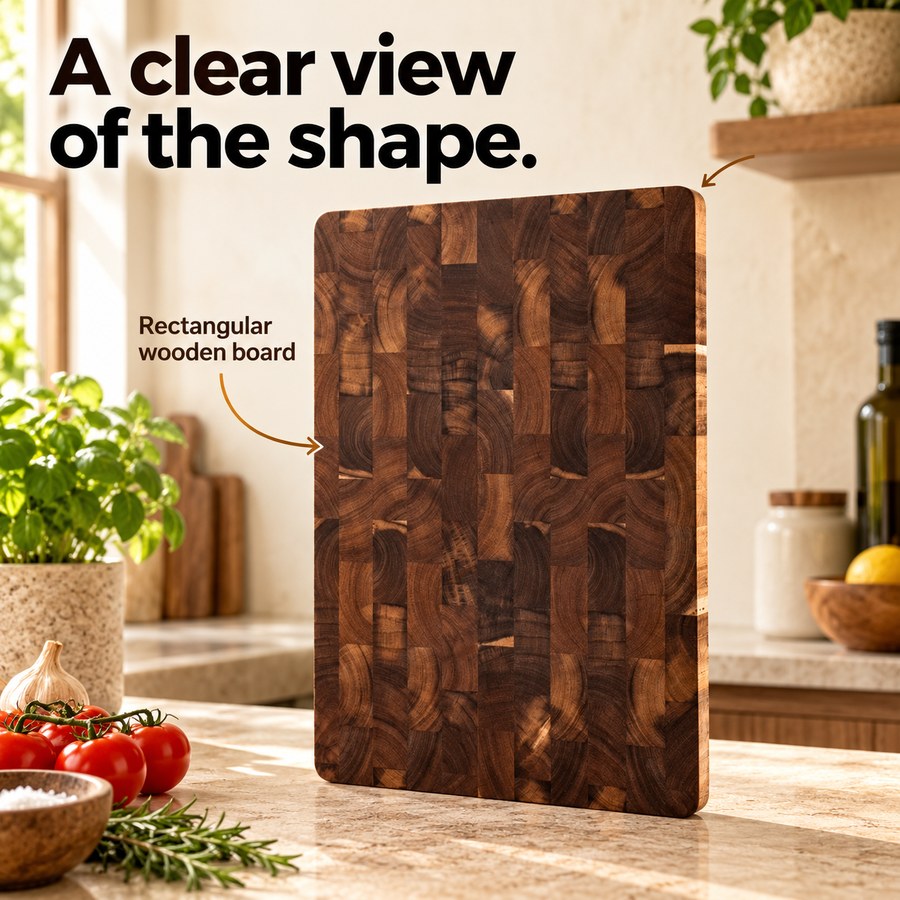 A clear view of the shape. Rectangular wooden board