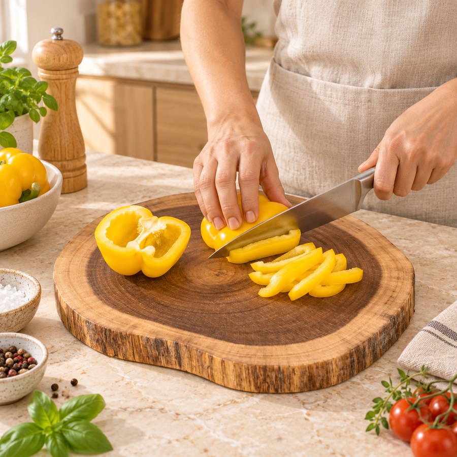 Round acacia cutting board with natural outline