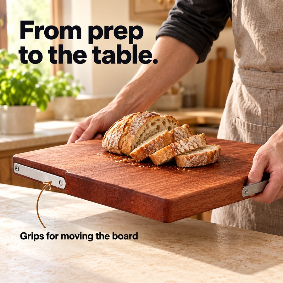 From prep to the table. Grips for moving the board