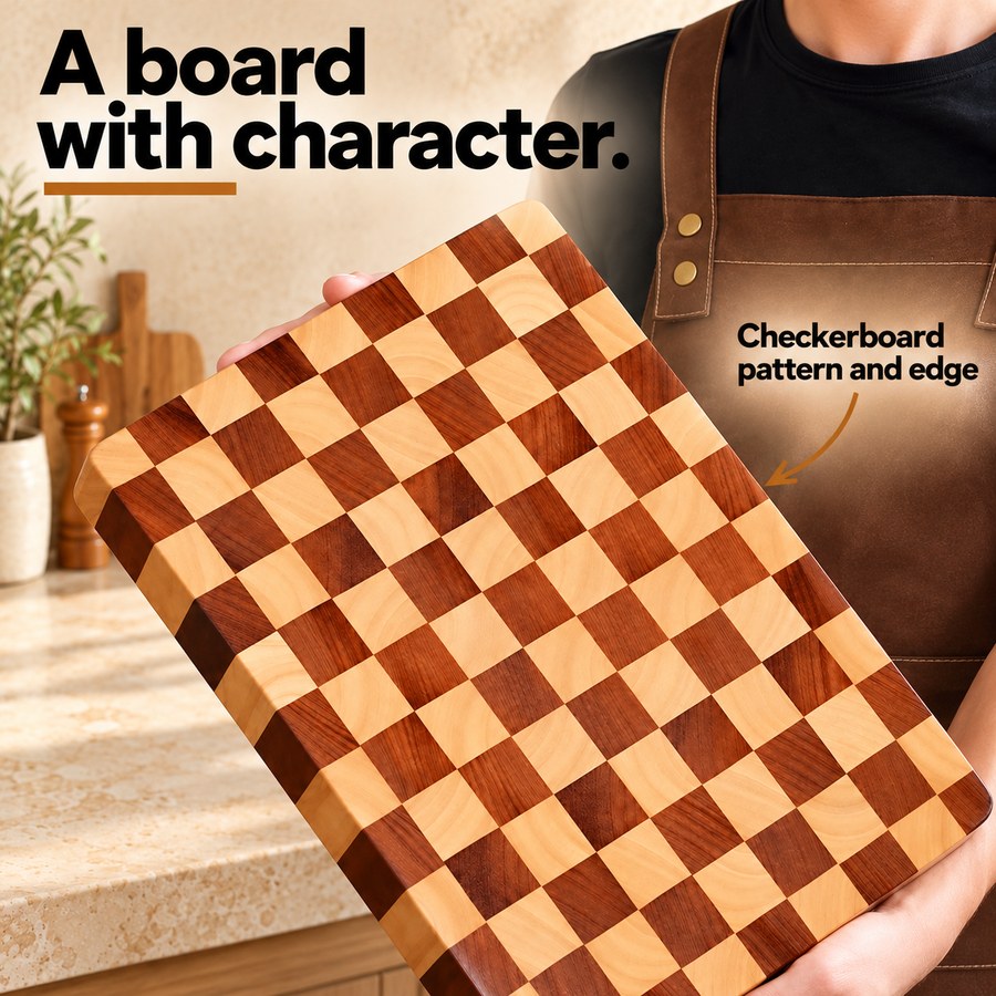 A board with character. Checkerboard pattern and edge