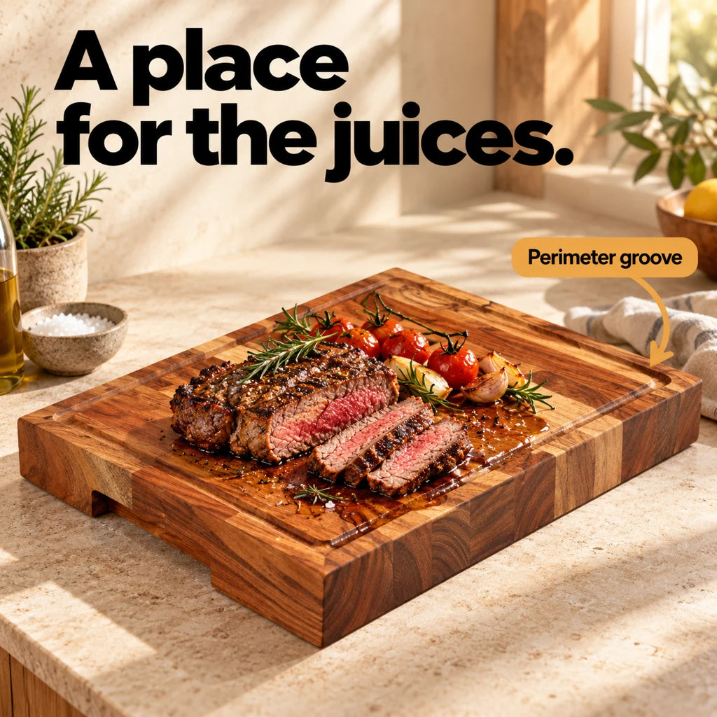 Solid Acacia Cutting Board with Juice Groove — view 2
