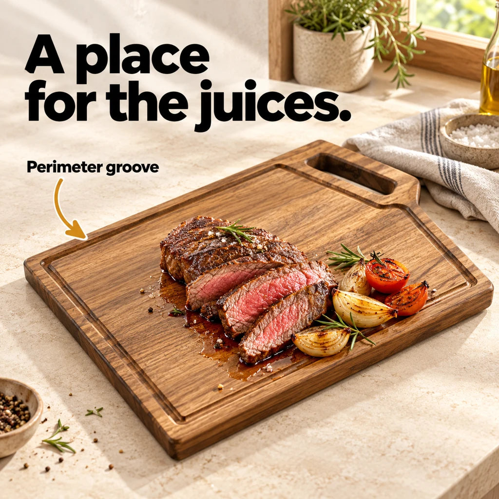 Acacia Cutting Board with Juice Groove and Handle — view 2
