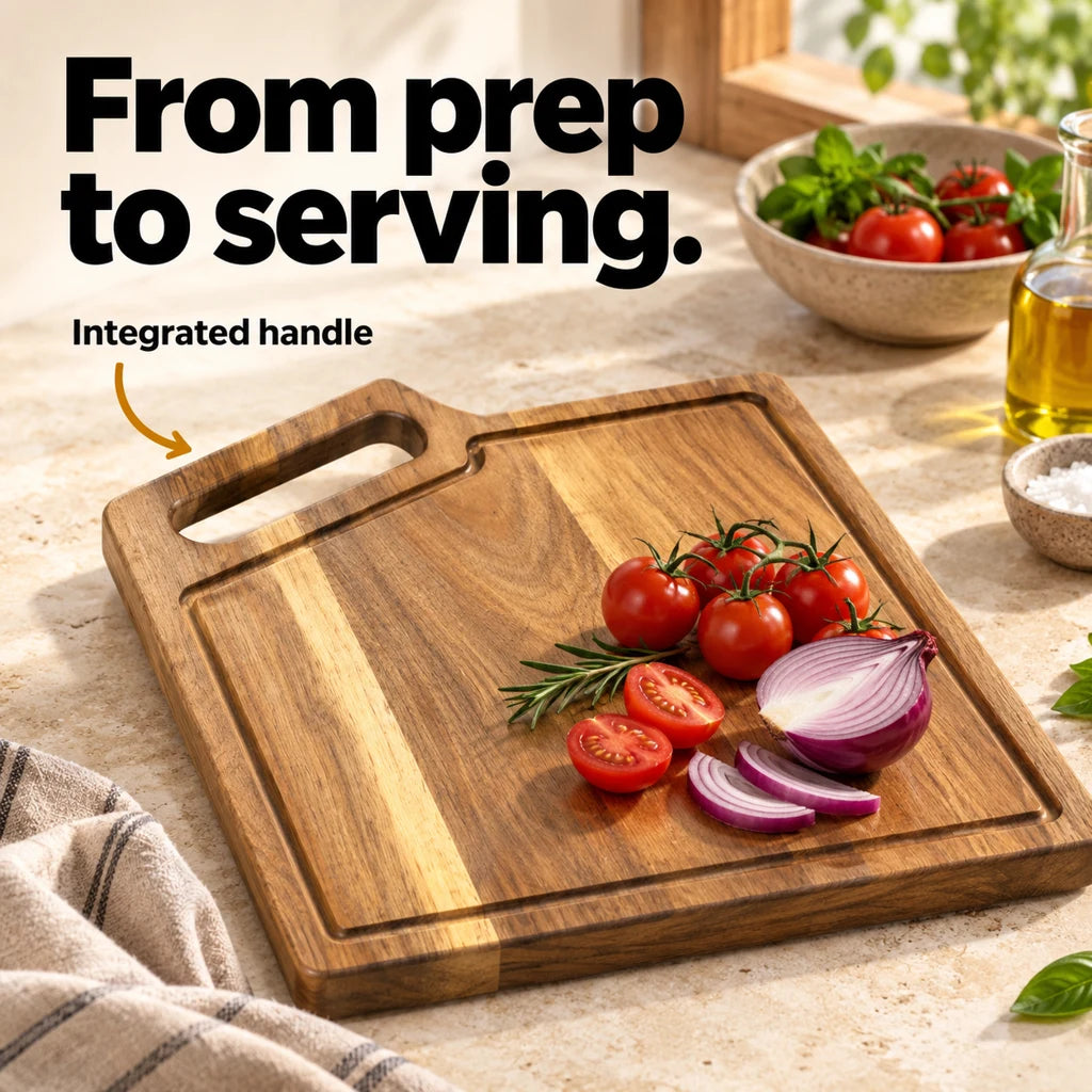 Acacia Cutting Board with Juice Groove and Handle — view 3