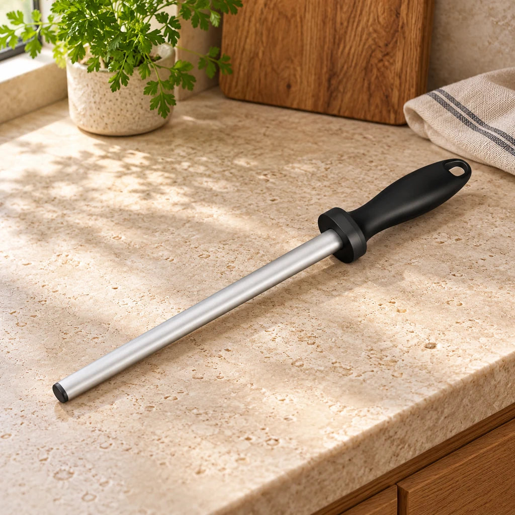 Double-Sided Diamond Sharpening Rod – 10/12 Inches – Steel and Ergonomic Handle