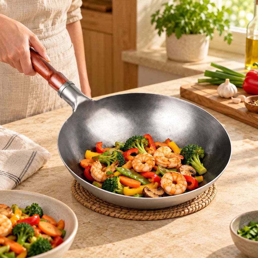 Wok with wooden handle — view 2
