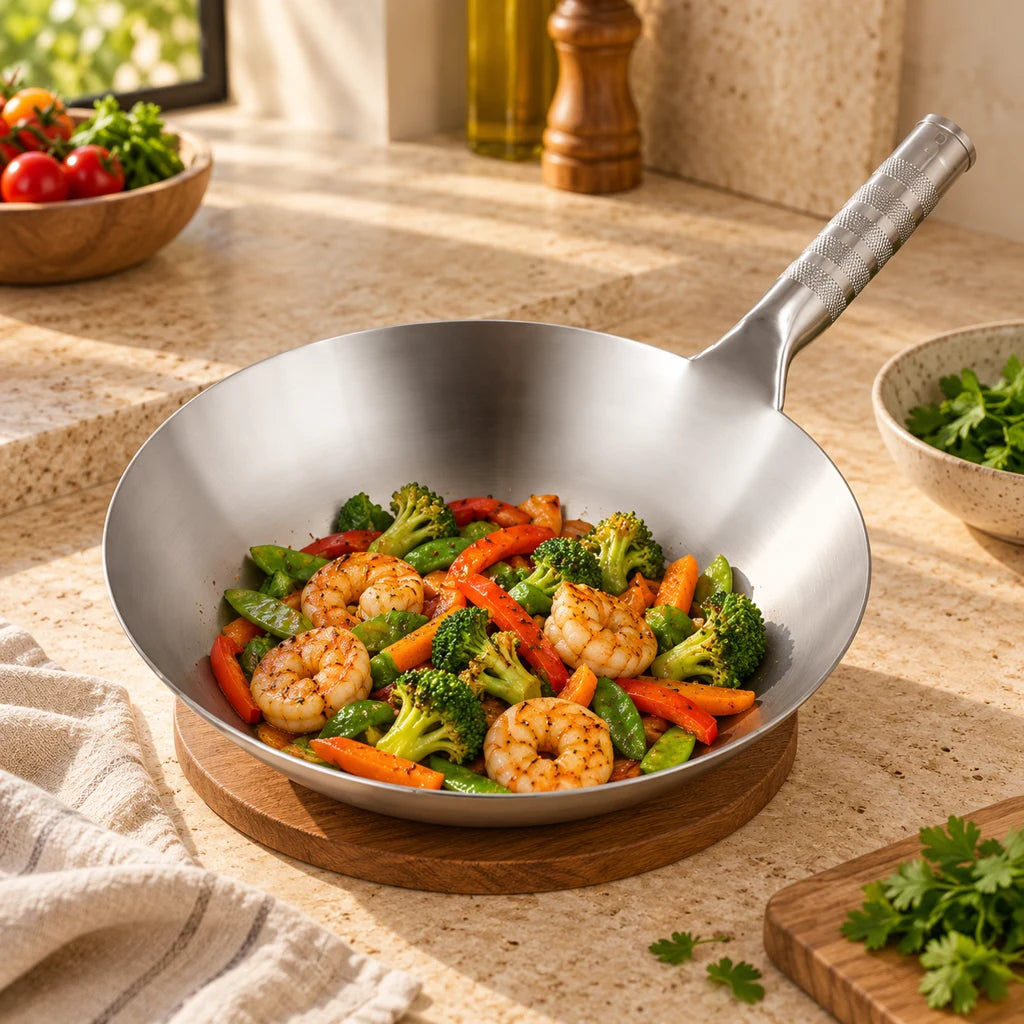 34cm stainless steel wok for healthy cooking — view 2