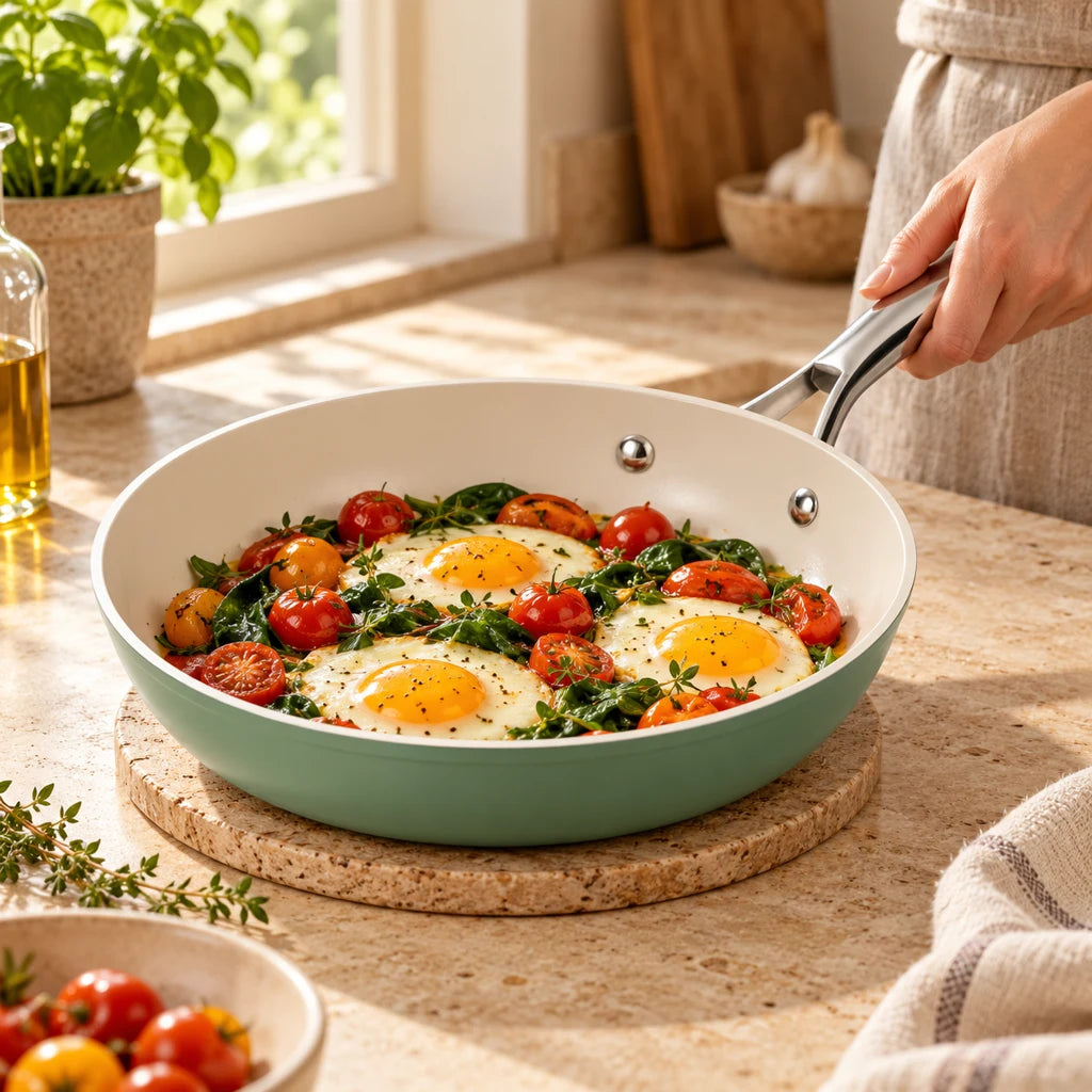 White stainless steel pan — view 2