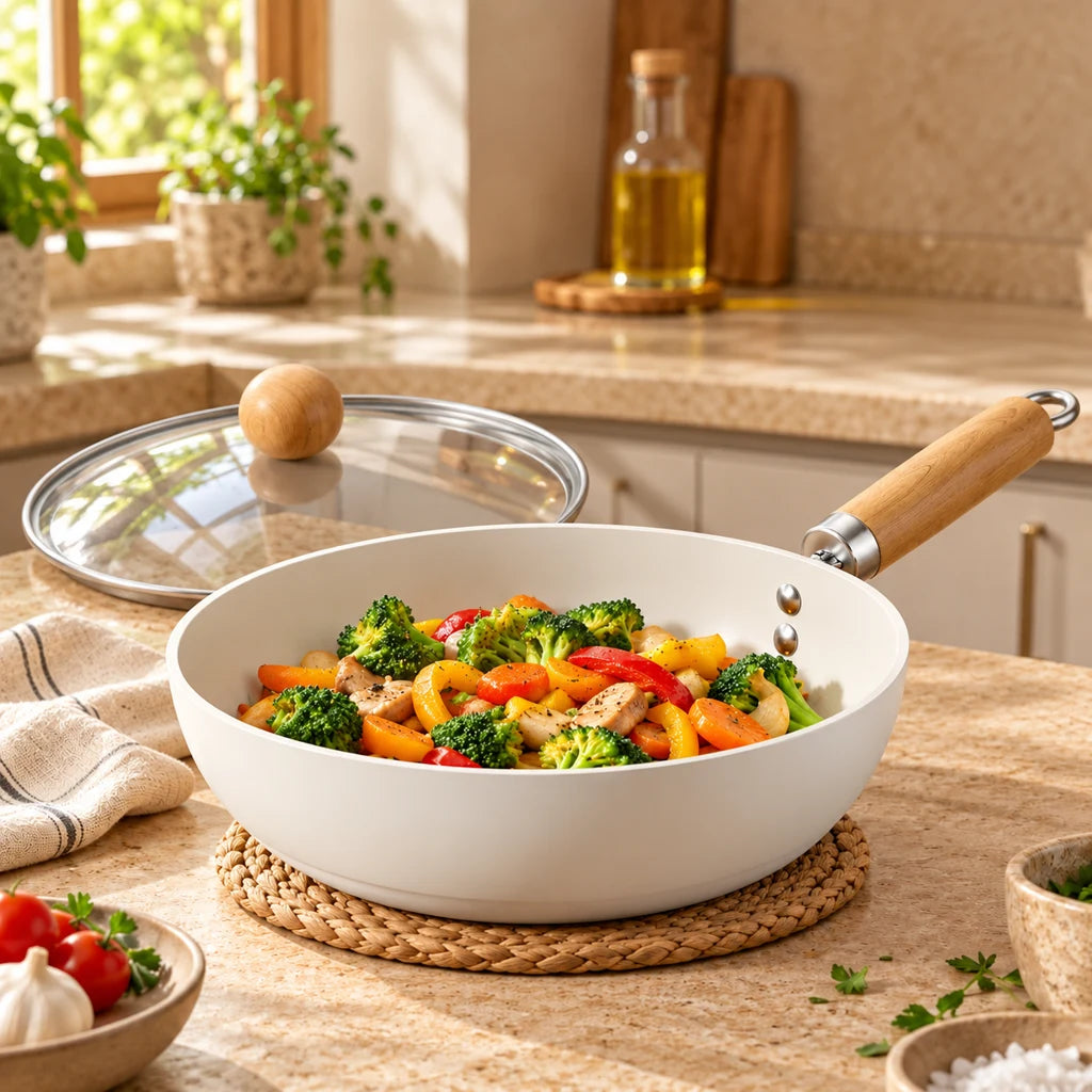 White Ceramic Nonstick Frying Pan — view 2