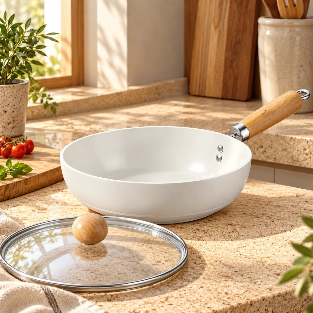 White Ceramic Nonstick Frying Pan — view 3