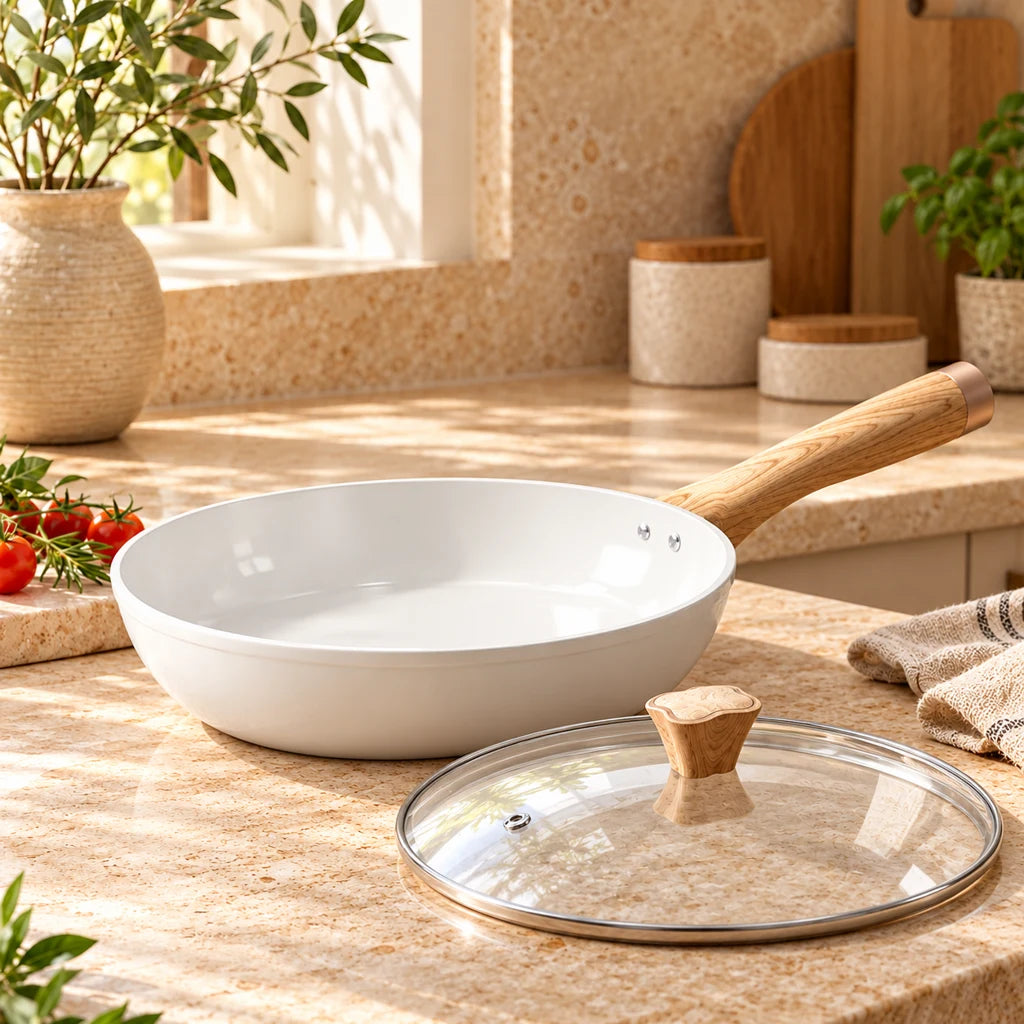 Lightweight white aluminum frying pan