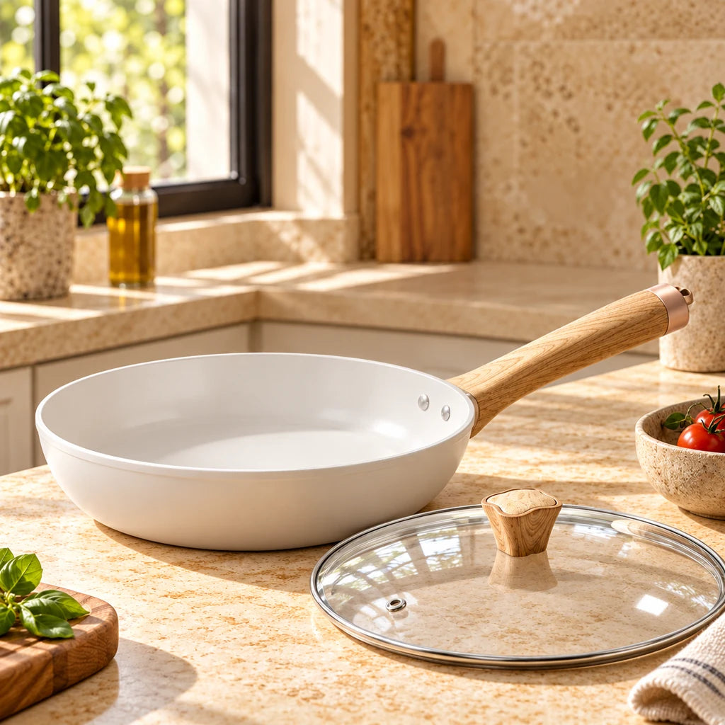 Lightweight white aluminum frying pan — view 3