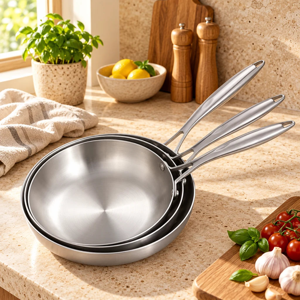 Set of 3 stainless steel frying pans — view 2