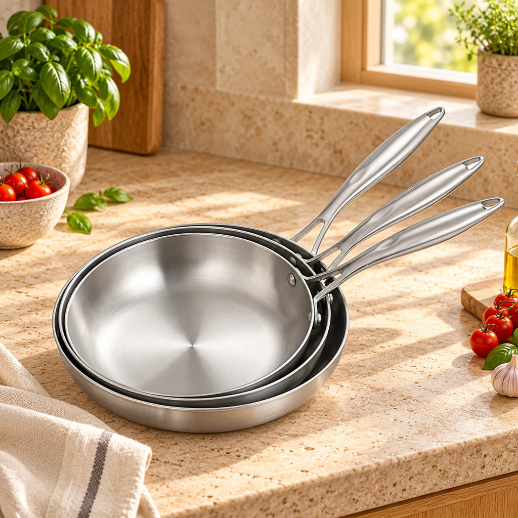Set of 3 stainless steel frying pans — view 3