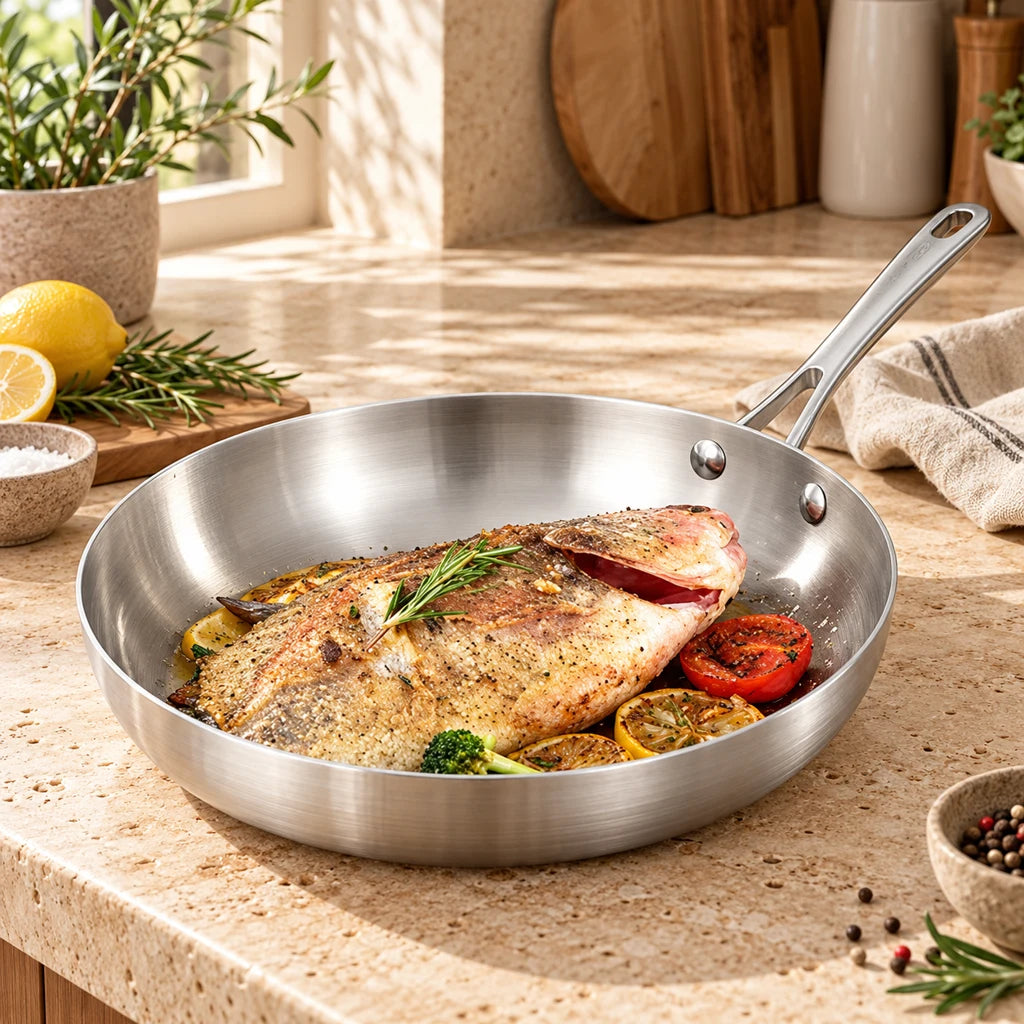 stainless steel pan 28 cm - reinforced coating