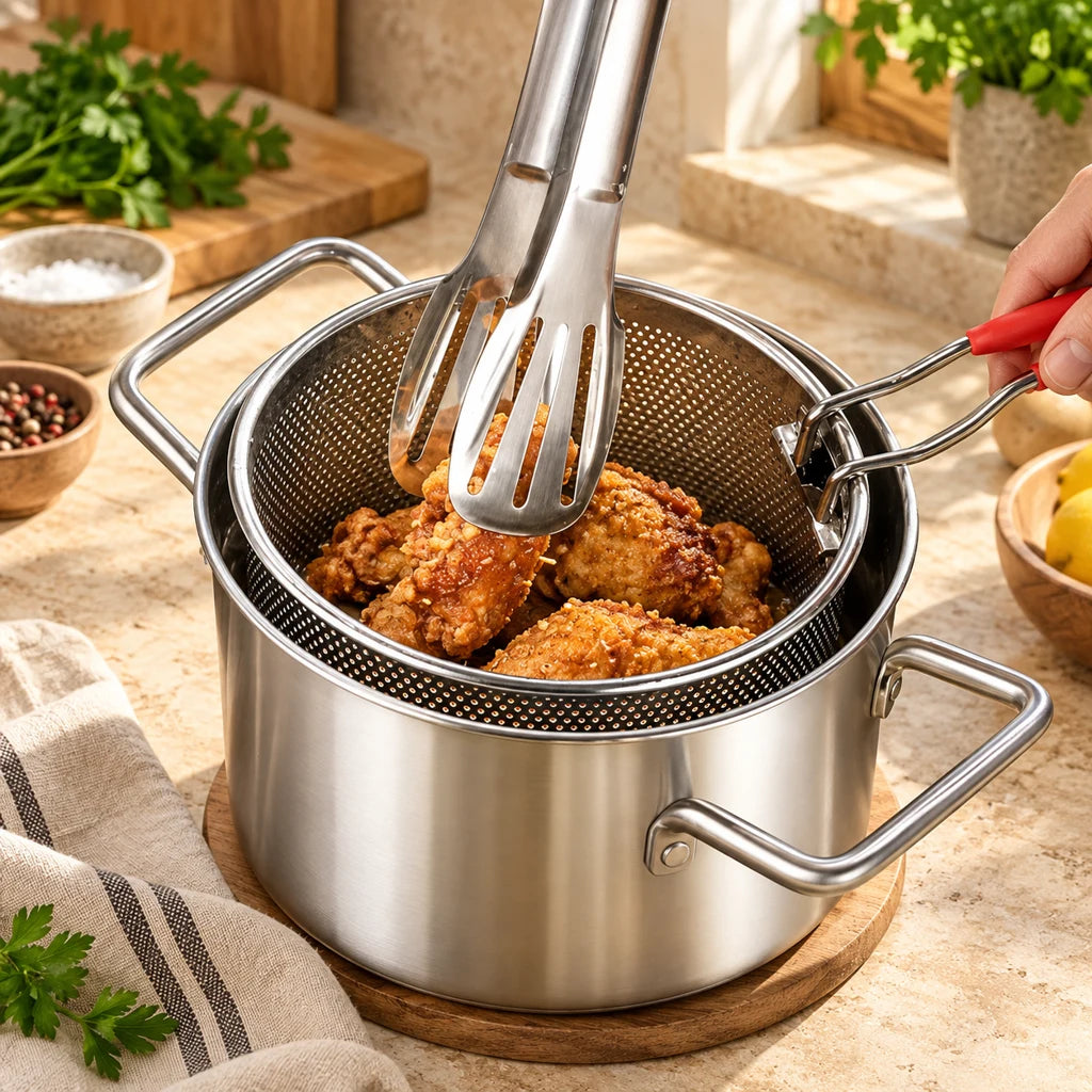 Tempura pot and multi-purpose fryer basket — view 2