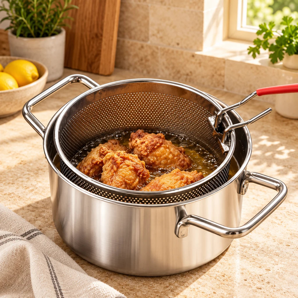 Tempura pot and multi-purpose fryer basket — view 3
