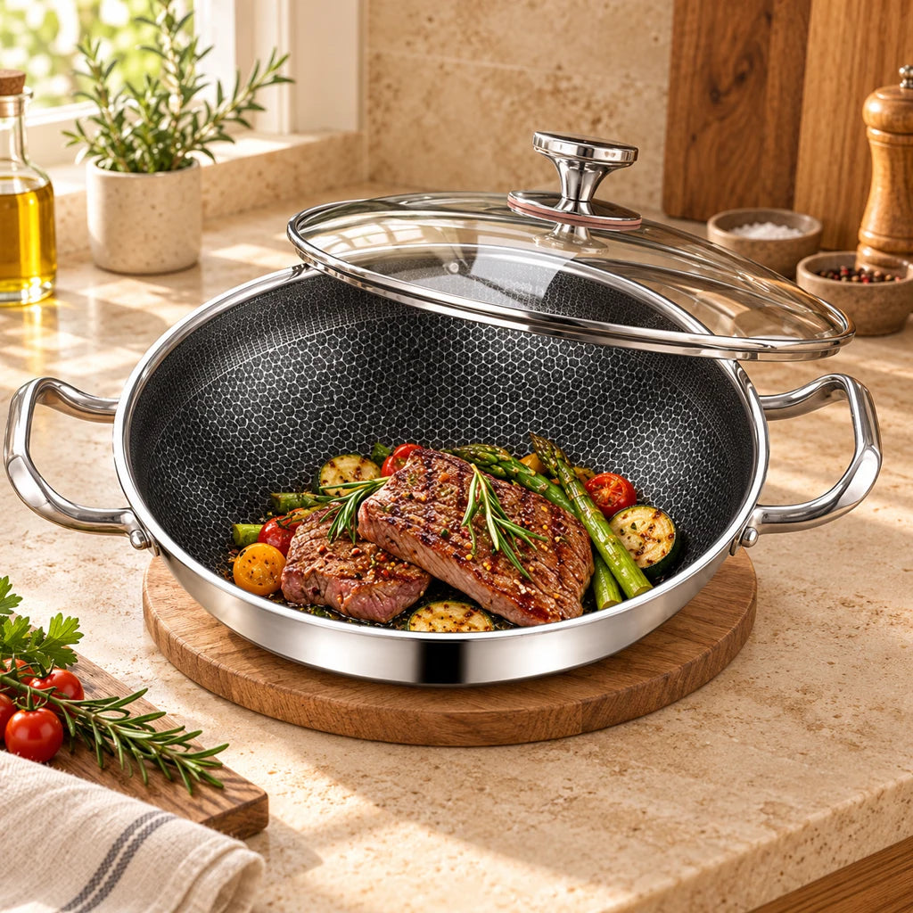 Stainless Steel and 304 Cast Iron Frying Pan — view 2