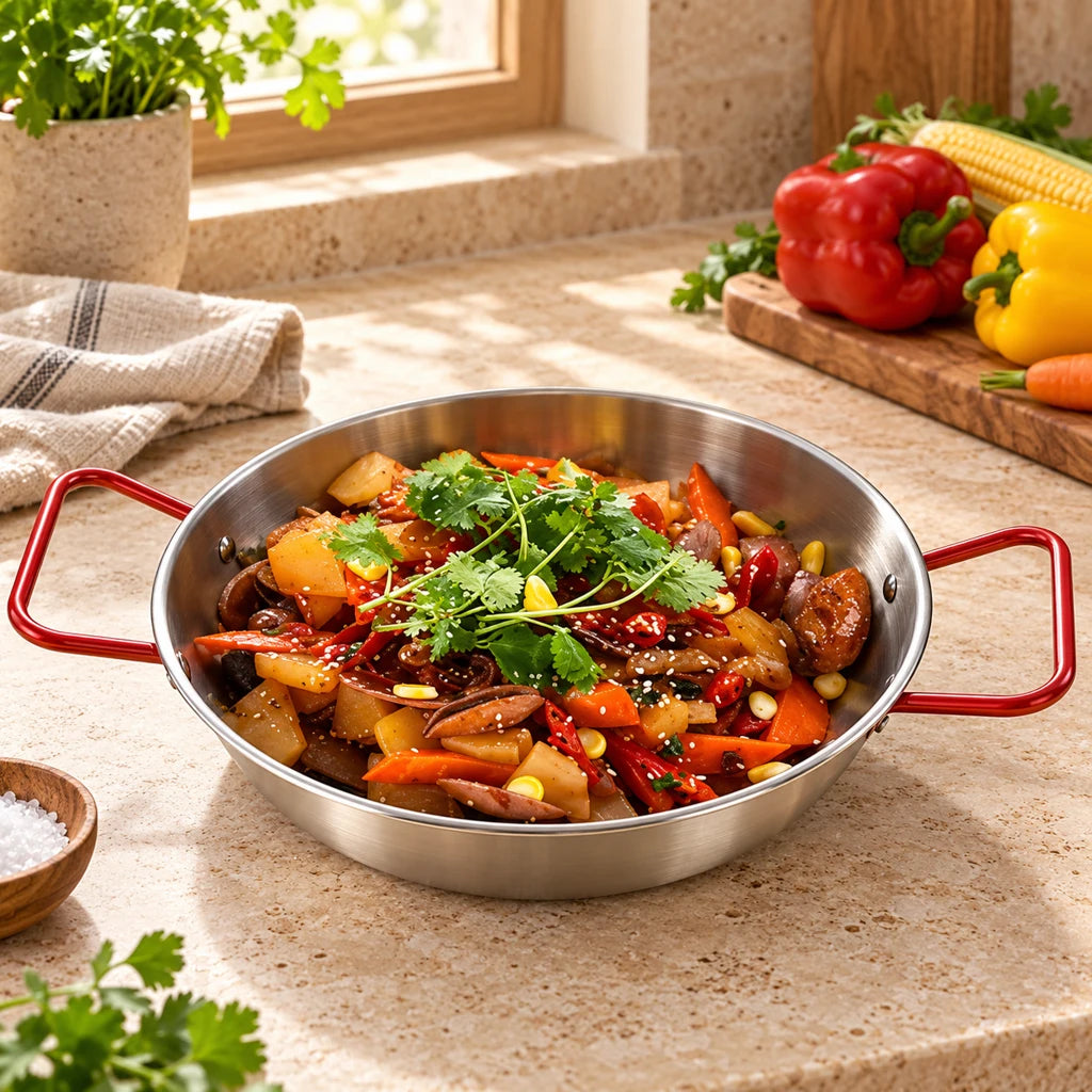 Stainless steel frying pan with coating, large capacity
