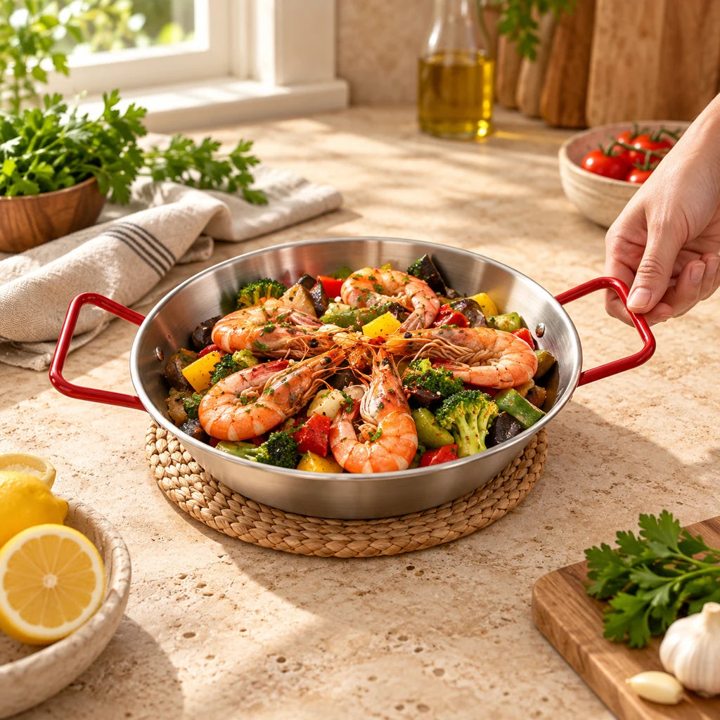 Stainless steel frying pan with coating, large capacity — view 2