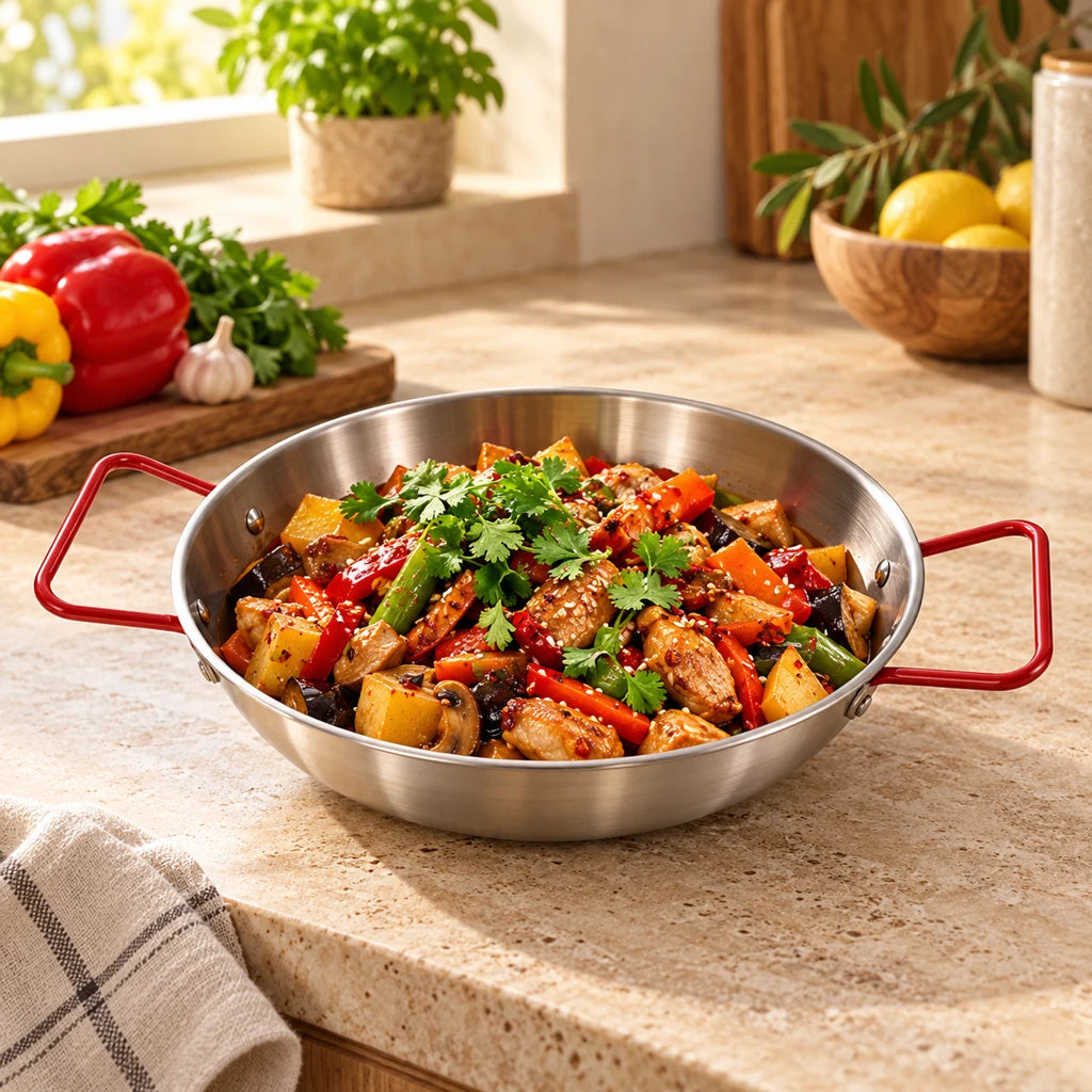 Stainless steel frying pan with coating, large capacity — view 3