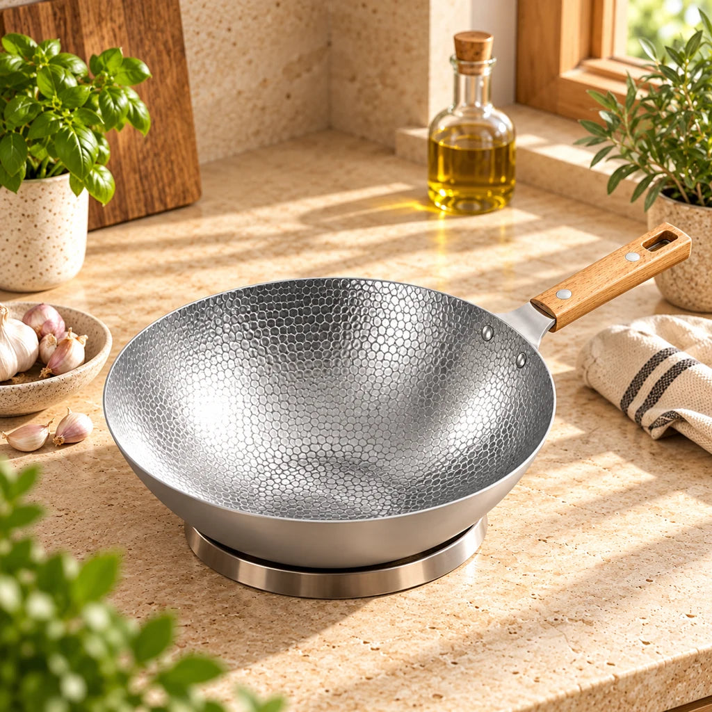 Stainless Steel Wok with Wooden Handle — view 3
