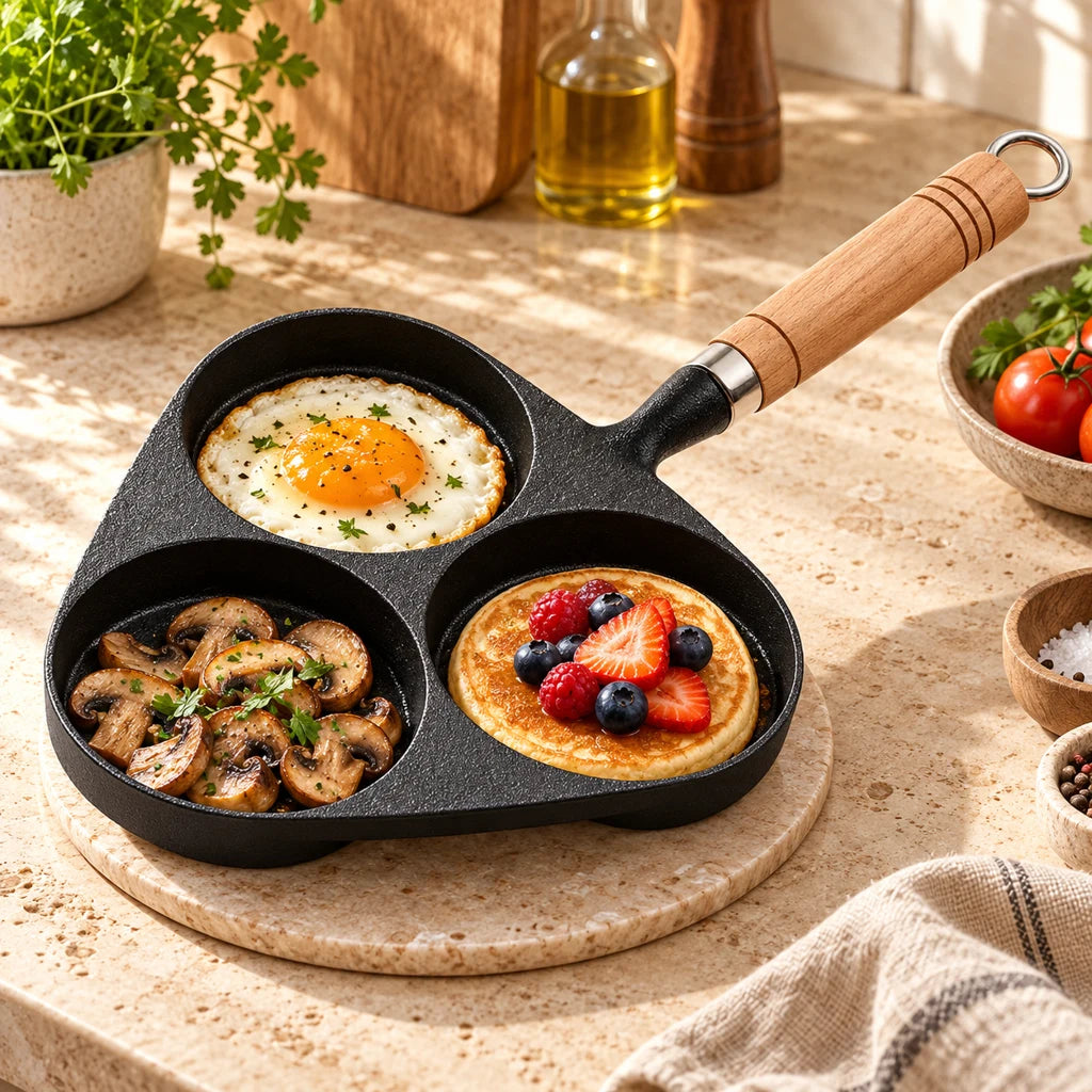 Cast Iron Crepe Pan with Wooden Handle, Nonstick, 3 Holes — view 2