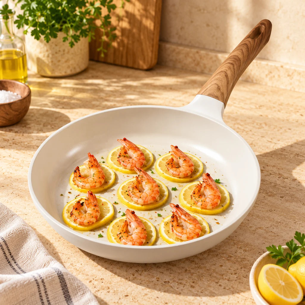White Ceramic Frying Pan and Nonstick Set