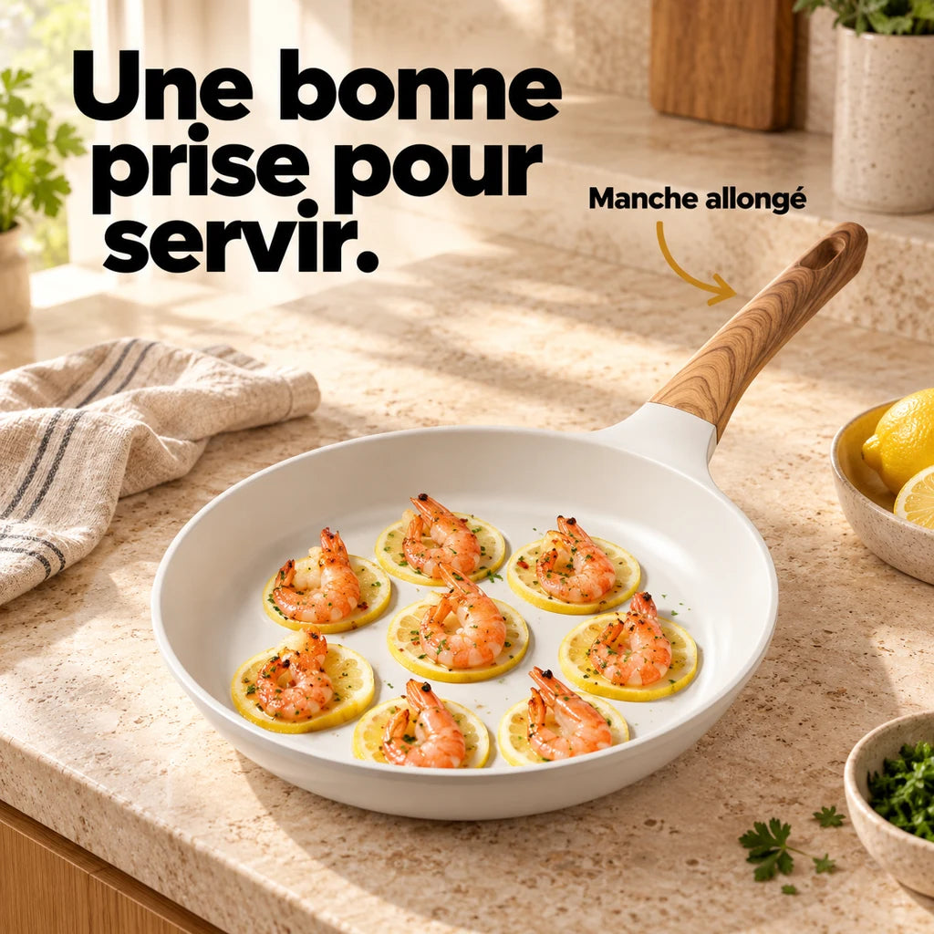 Poêle en céramique blanche et ensemble antiadhésif — vue 2