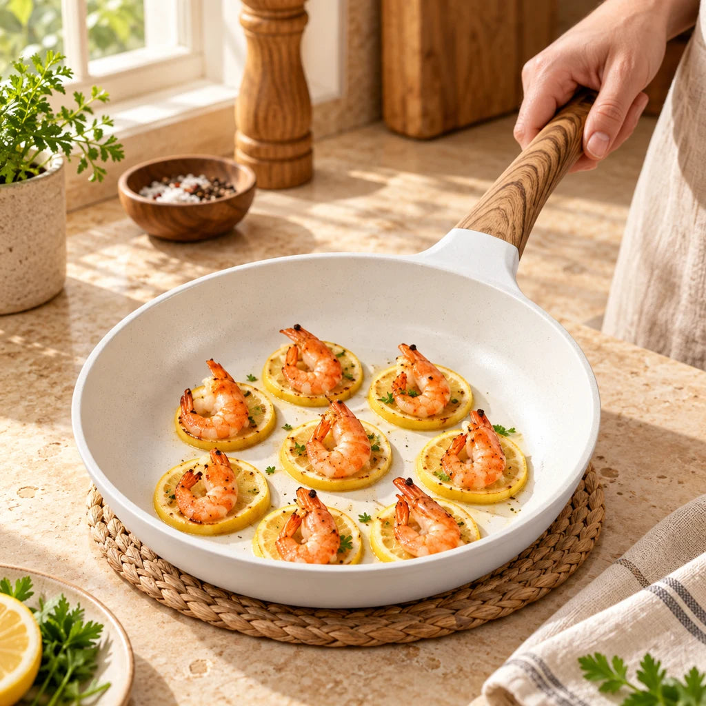 White Ceramic Frying Pan and Nonstick Set — view 2