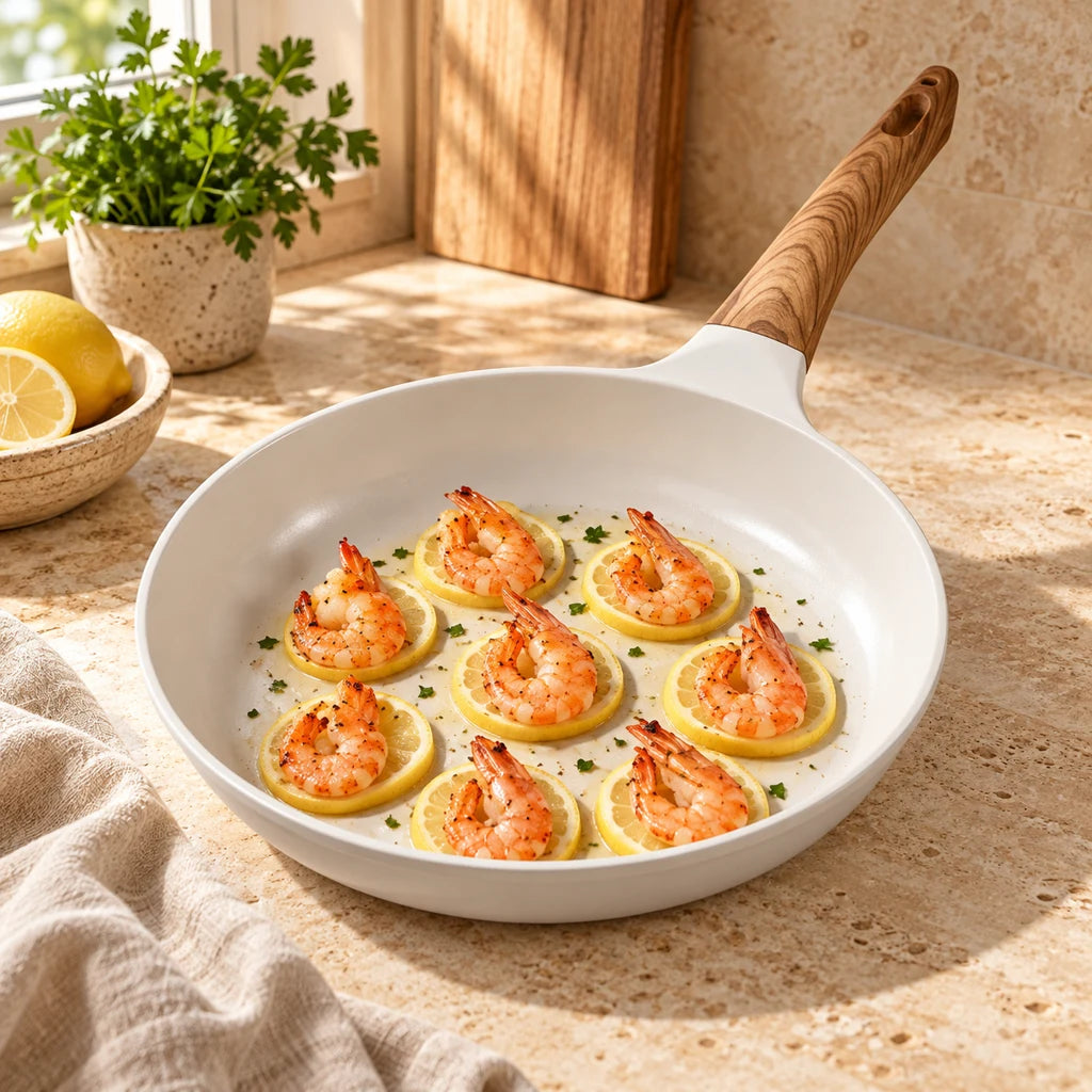 White Ceramic Frying Pan and Nonstick Set — view 3