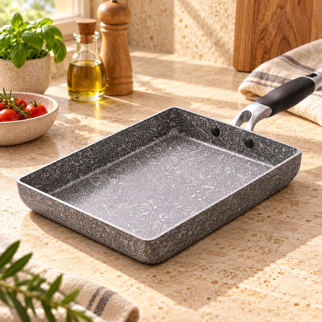 Rectangular Japanese frying pan in medical stone