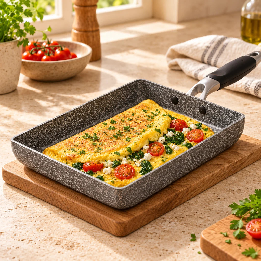 Rectangular Japanese frying pan in medical stone — view 2