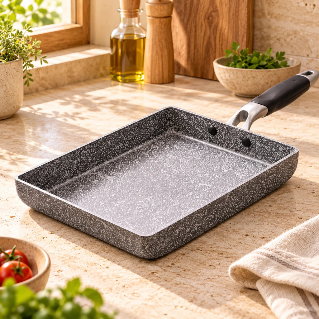Rectangular Japanese frying pan in medical stone — view 3