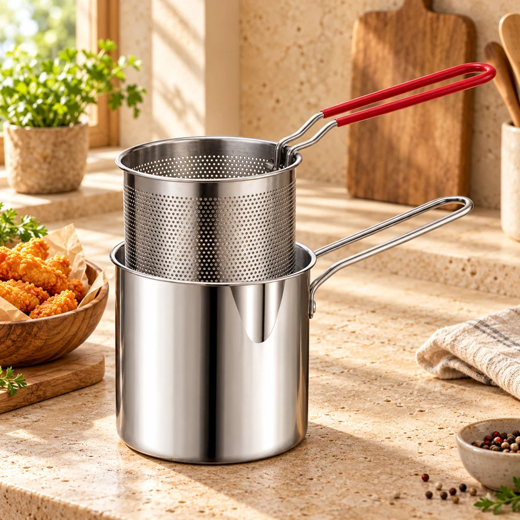 Stainless Steel Frying Pot with Draining Rack