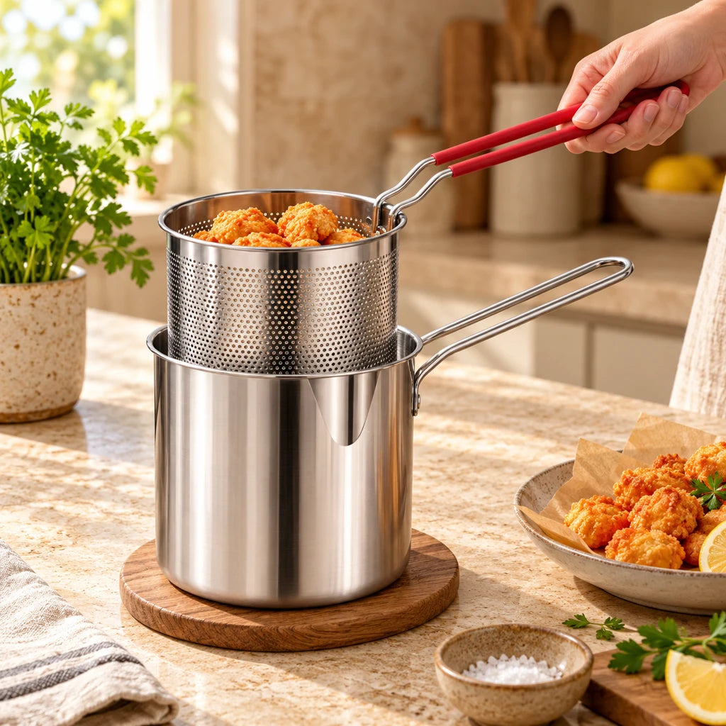 Stainless Steel Frying Pot with Draining Rack — view 2