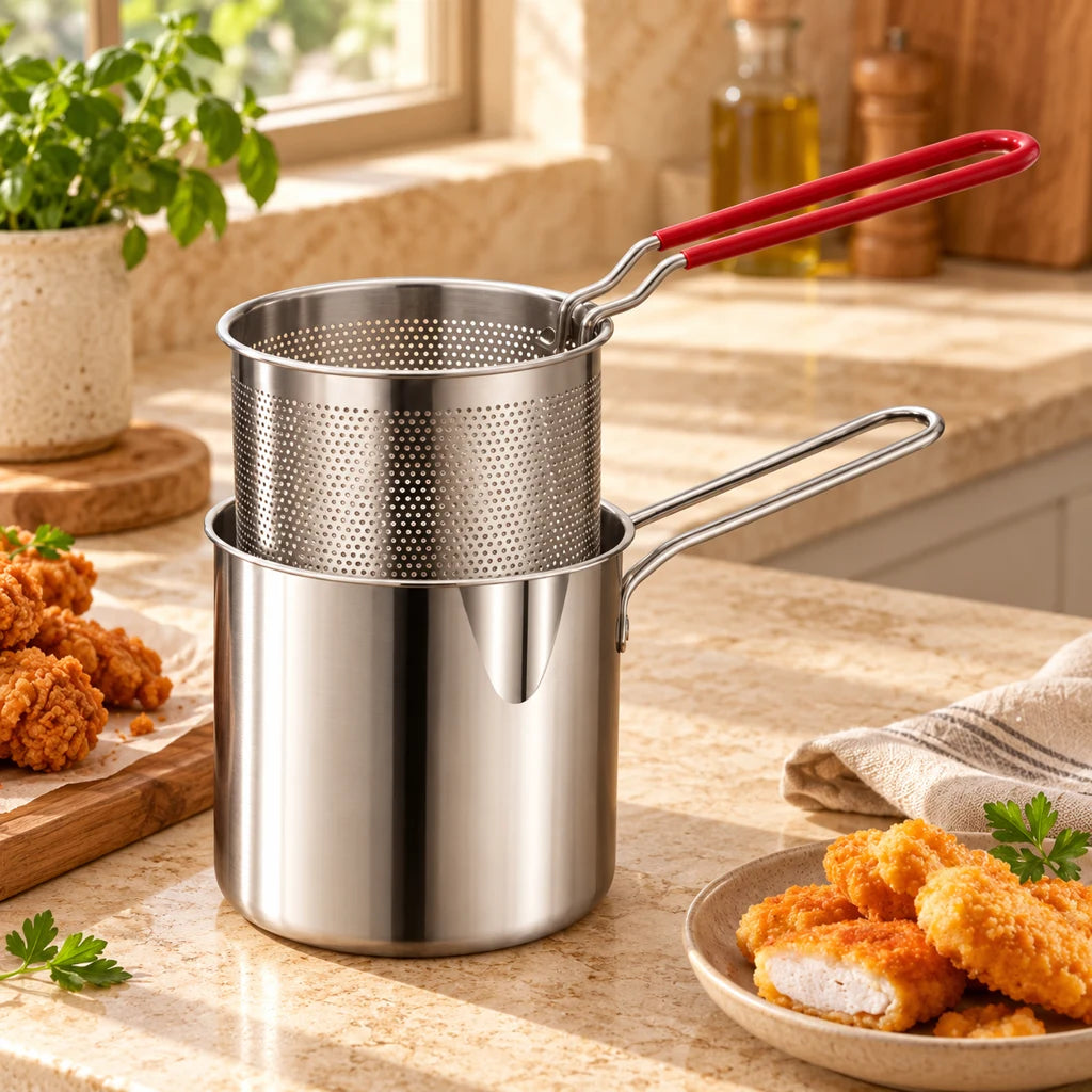 Stainless Steel Frying Pot with Draining Rack — view 3