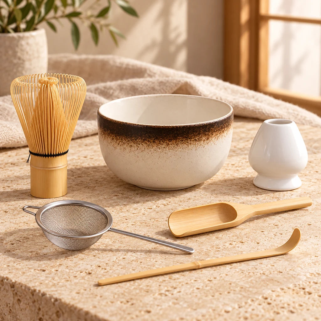 Japanese Bamboo Matcha Whisk Set: whisk, brush, spoon