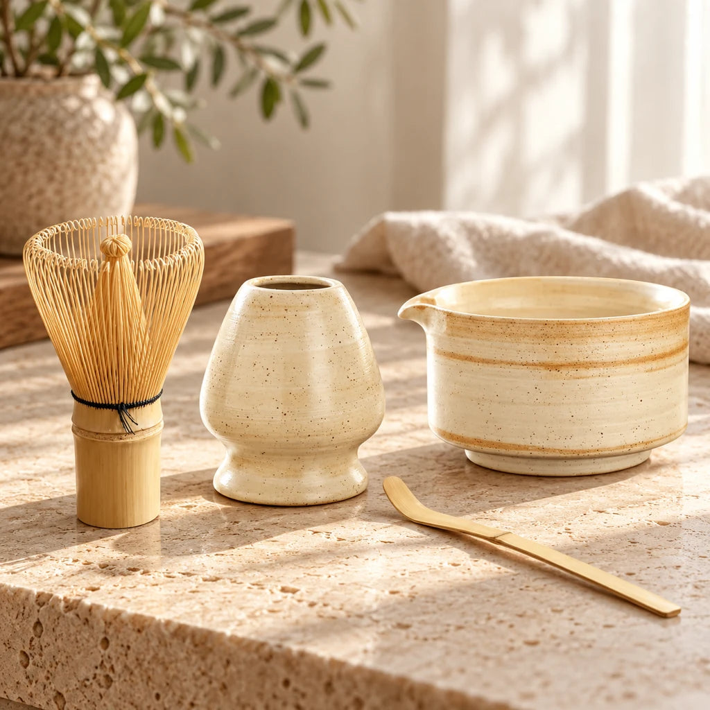 Japanese Bamboo Matcha Set: Whisk, Spoon, 4 Pieces