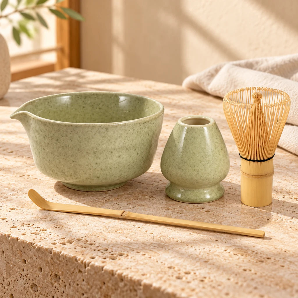 Reusable Matcha tea whisk set, ceramic bowl