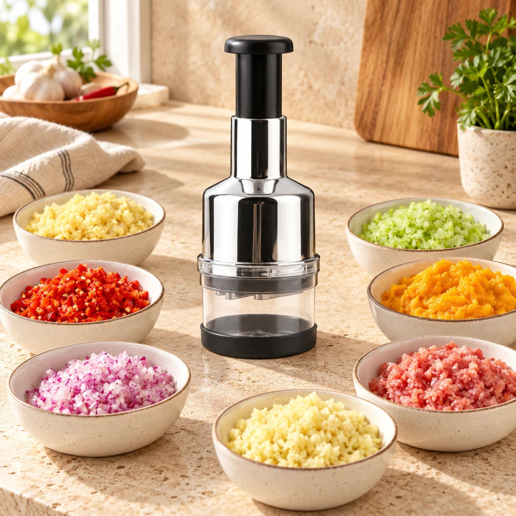 Manual food chopper with stainless steel blades — view 3