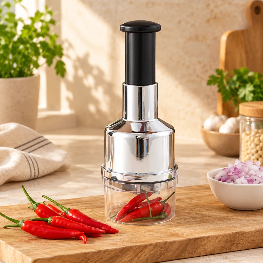 Stainless steel food choppers and press