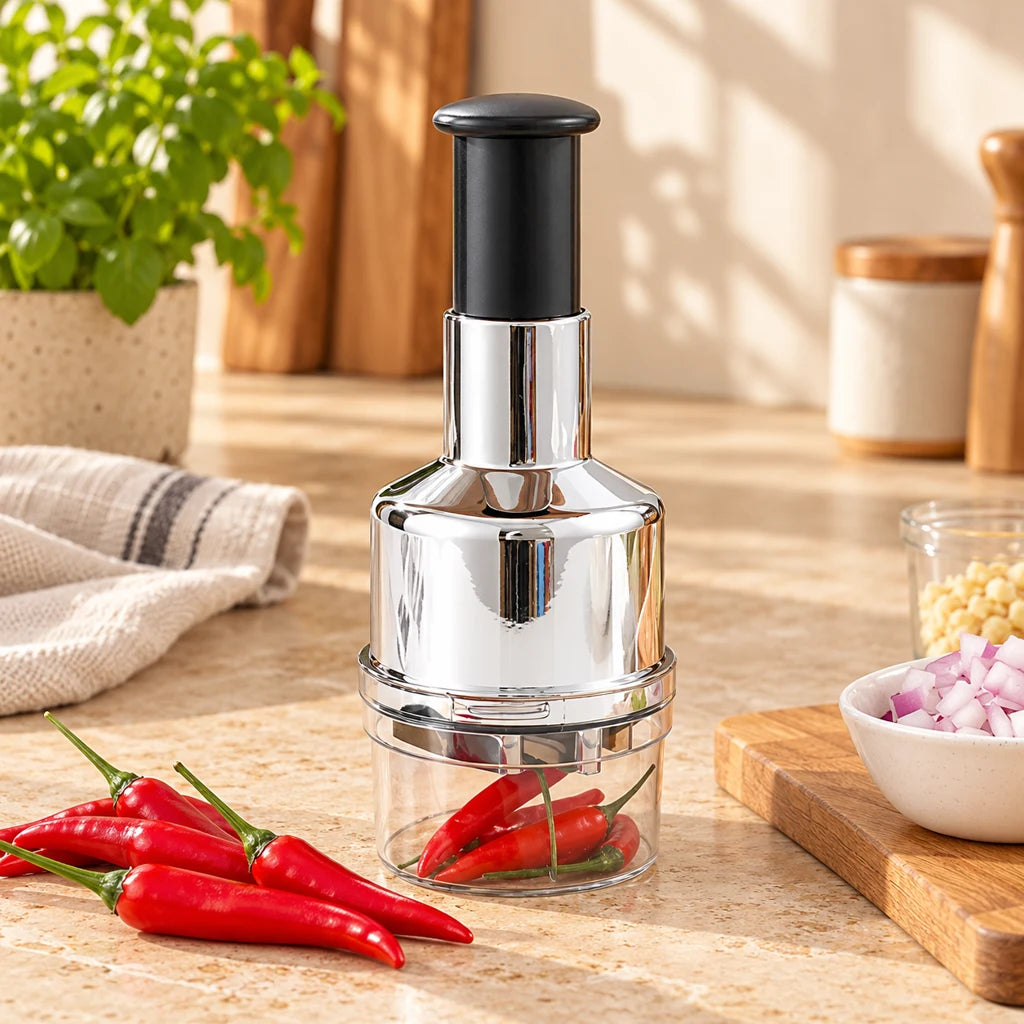 Stainless steel food choppers and press — view 3