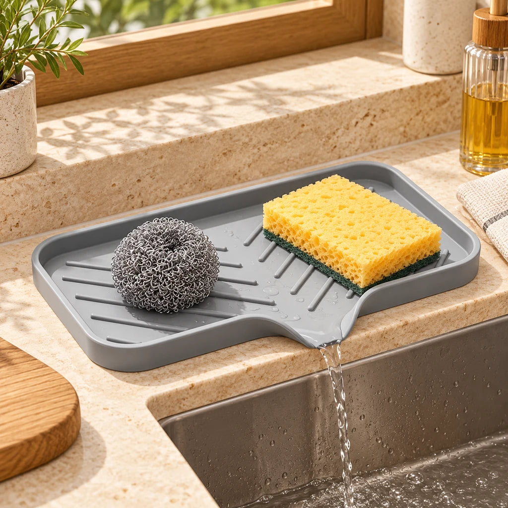 Silicone Soap Dish with Drainage and Sponge Storage
