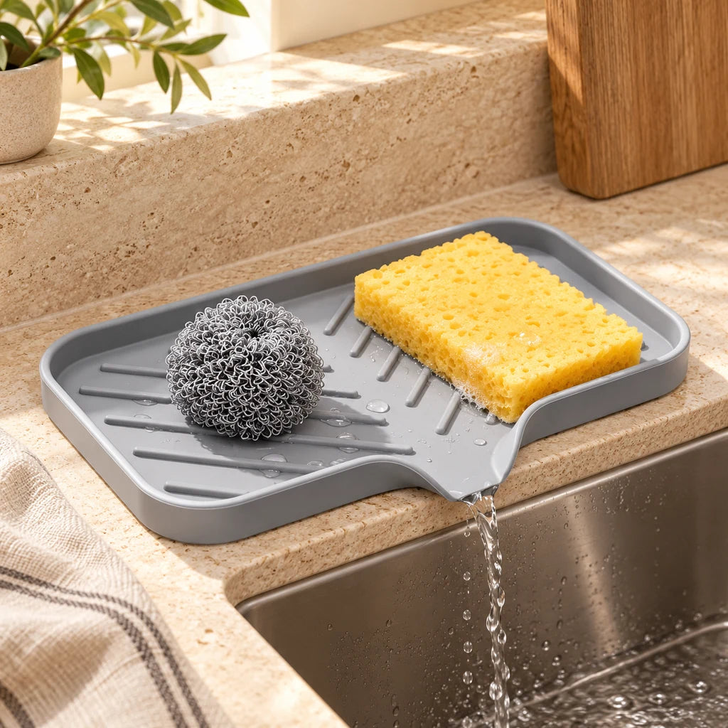 Silicone Soap Dish with Drainage and Sponge Storage — view 2