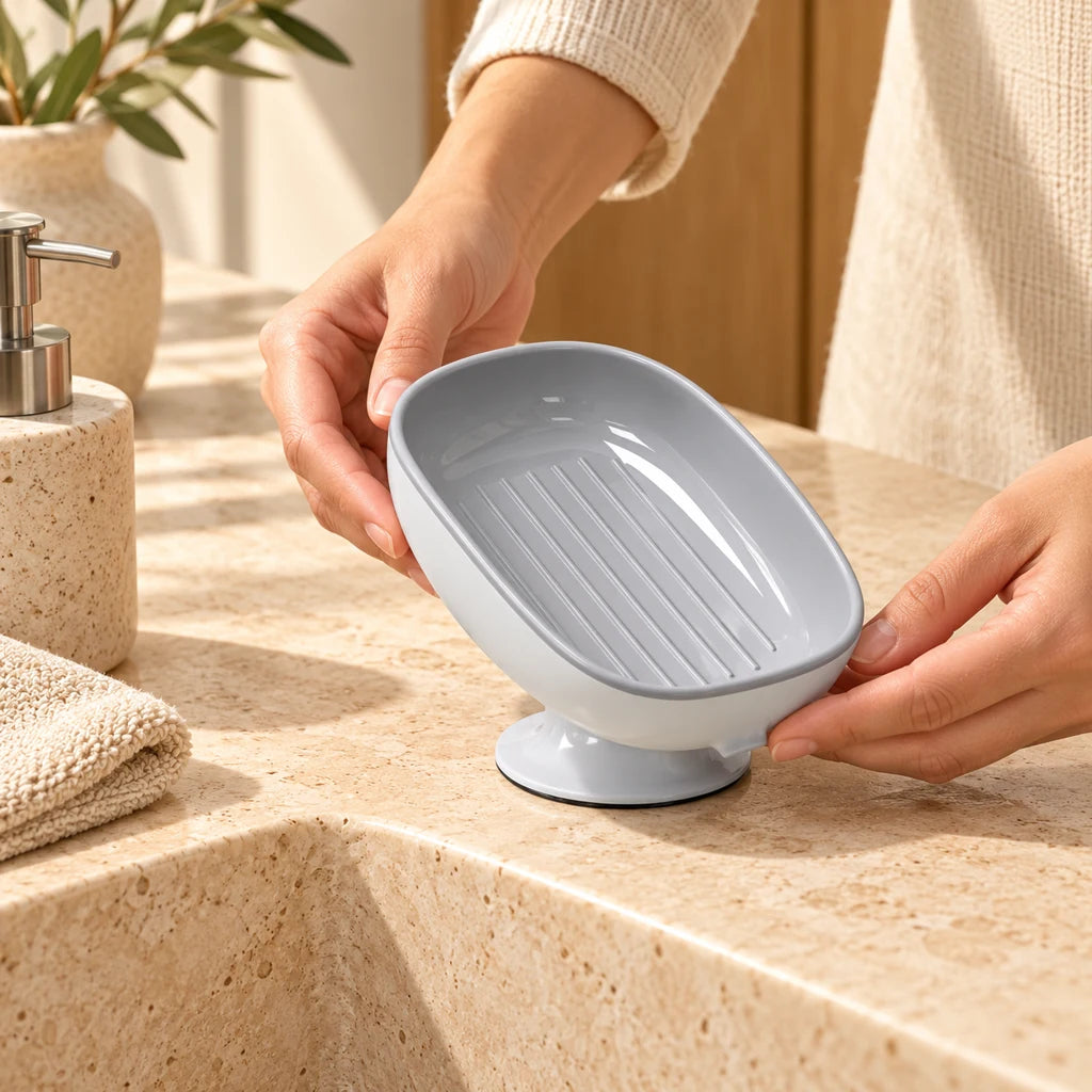 Angled suction soap dish — view 2